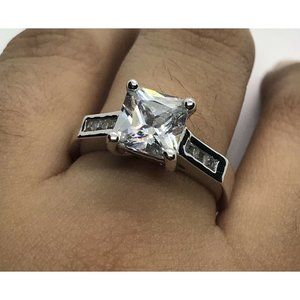 Silver tone Square crystal pave ring size 8.5